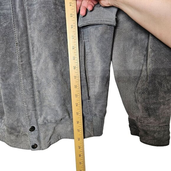 Vintage Echtes Leder Gray Pork Suede Leather Bomber Jacket Inner Pocket Zipper L - Picture 15 of 16